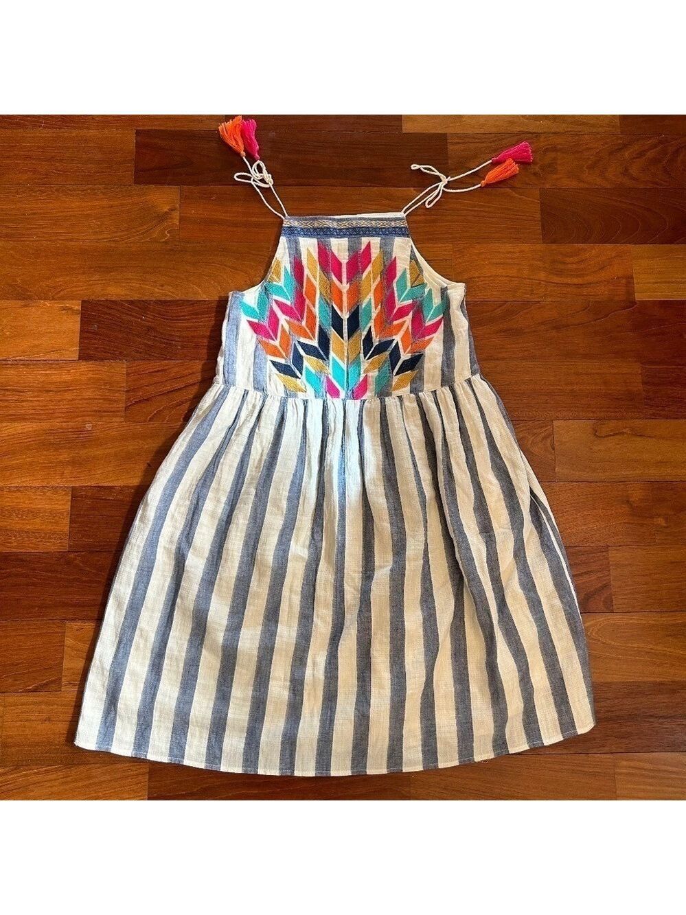 Altar’d State Womens 100% Cotton Enbroidered Smock Sundress Sz Sml Lined Tassels